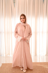 Blush Pink Abaya with Embroidered White Cuffs