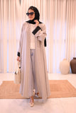 Light Gray Textured Abaya with Frayed Black Cuffs