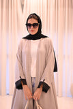 Light Gray Textured Abaya with Frayed Black Cuffs