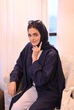 Navy Blue Abaya Coat with Collar